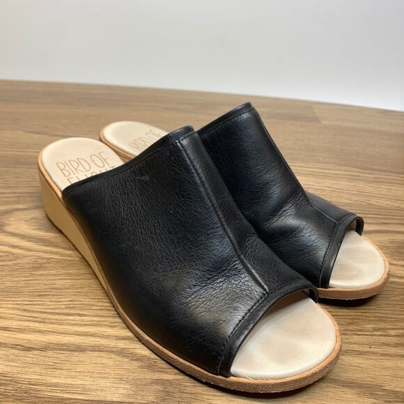Anthropology Bird of Flight Women's Wedge Slip-On Leather US 8.5 Black Sandals - Picture 1 of 11
